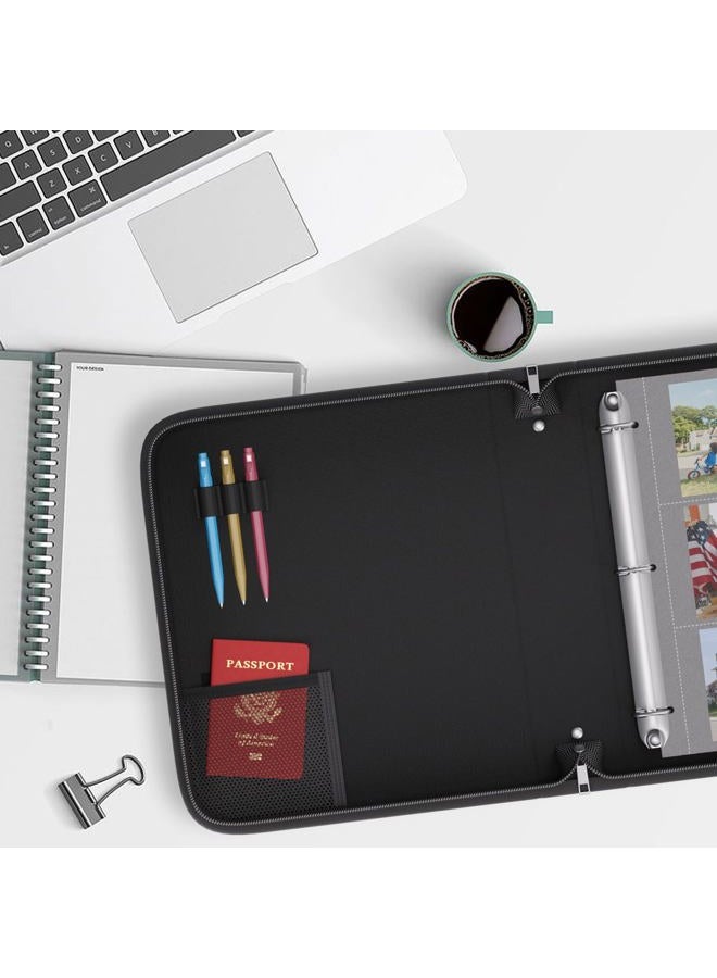 ZOOPIP Fireproof 3 Ring Binder with Zipper,1 Inch D Rings Hold up 245 Sheets of 8.5" x 11" (A4),Compatible with Clear Page Protectors, Built-in net and Pen Holder (1 Pcs, Black, 1") - Image 4
