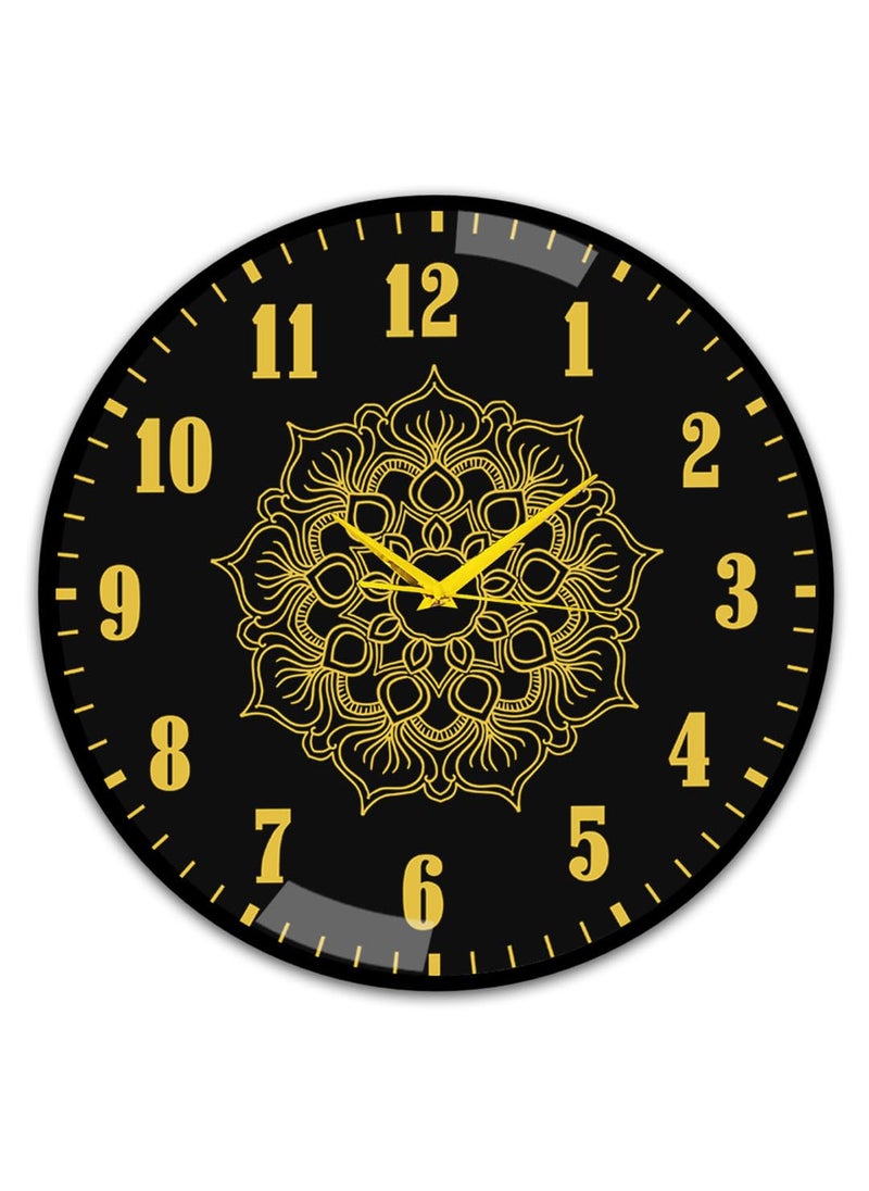 SOLOBOLO - SOLOBOLO Wall Clock for Living Room Stylish Latest |Glass Noiseless Non-Ticking | Decorative Wall Clock with Warranty | Stylish Designer Wall Clock | Mandala Wall Clock Size 12 Inch (Black) - Image 1