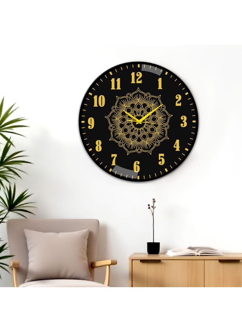 SOLOBOLO - SOLOBOLO Wall Clock for Living Room Stylish Latest |Glass Noiseless Non-Ticking | Decorative Wall Clock with Warranty | Stylish Designer Wall Clock | Mandala Wall Clock Size 12 Inch (Black) - Image 1