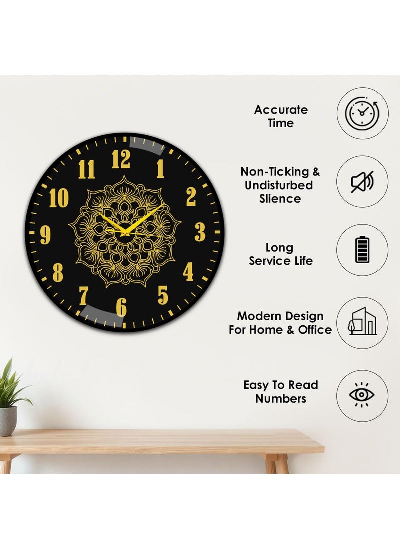 SOLOBOLO - SOLOBOLO Wall Clock for Living Room Stylish Latest |Glass Noiseless Non-Ticking | Decorative Wall Clock with Warranty | Stylish Designer Wall Clock | Mandala Wall Clock Size 12 Inch (Black) - Image 1