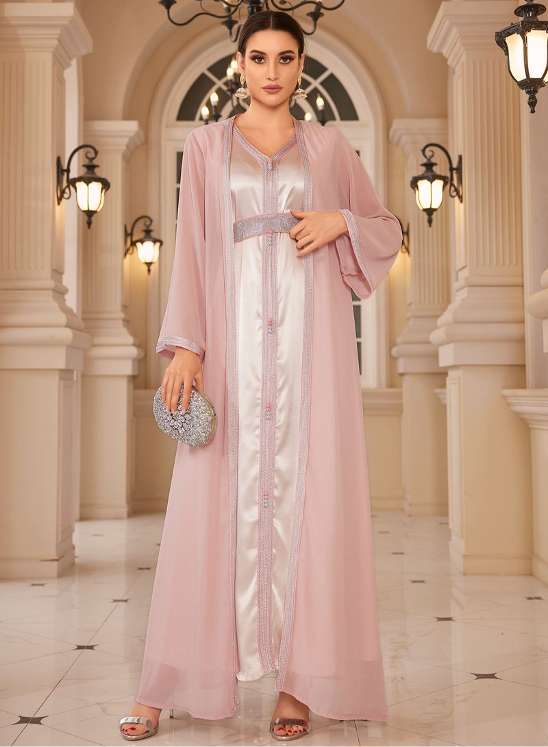 إسكدنيا أناقة مطرزة طويلة الأكمام فساتين جلابية الشيفون العباية فساتين سهرة دبي مسلم عيد - Image 4