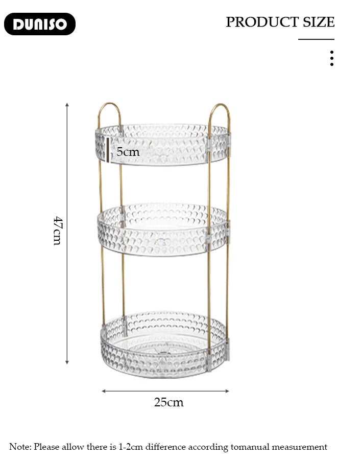 DUNISO 3 Tier Makeup Organizer For Vanity,360 Rotating Skincare Perfume Storage Organizers,Apply To Vanity,Skincare Make Up Organizers Large,Clear Bathroom Counter Organizer,Vanity Organizer for Cosmetic Lipsticks Toiletries Perfume Lotion - Image 2