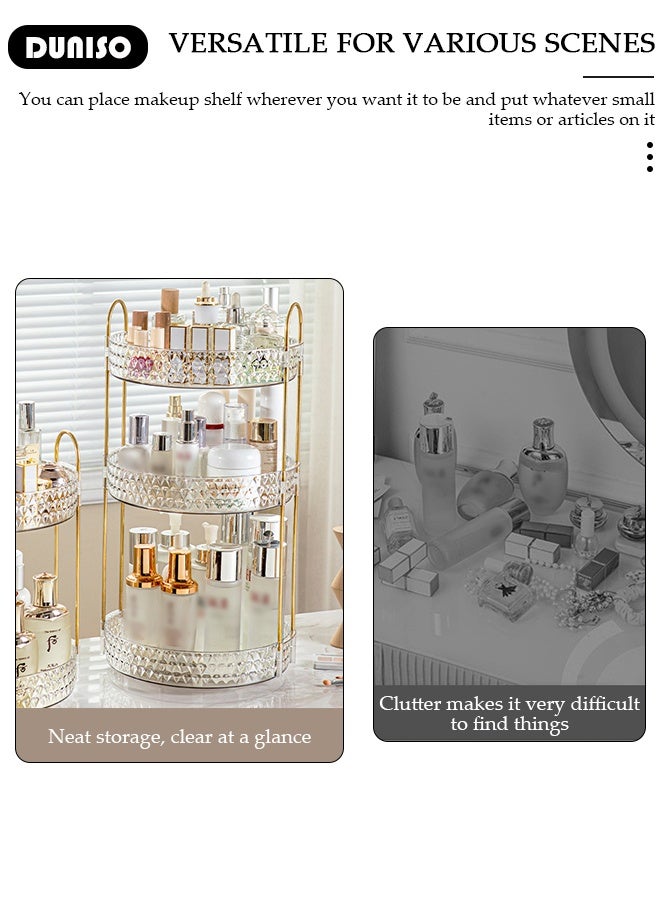 DUNISO 3 Tier Makeup Organizer For Vanity,360 Rotating Skincare Perfume Storage Organizers,Apply To Vanity,Skincare Make Up Organizers Large,Clear Bathroom Counter Organizer,Vanity Organizer for Cosmetic Lipsticks Toiletries Perfume Lotion - Image 3