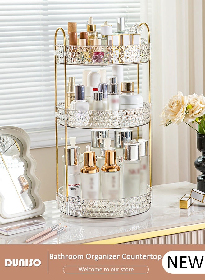 DUNISO 3 Tier Makeup Organizer For Vanity,360 Rotating Skincare Perfume Storage Organizers,Apply To Vanity,Skincare Make Up Organizers Large,Clear Bathroom Counter Organizer,Vanity Organizer for Cosmetic Lipsticks Toiletries Perfume Lotion - Image 1