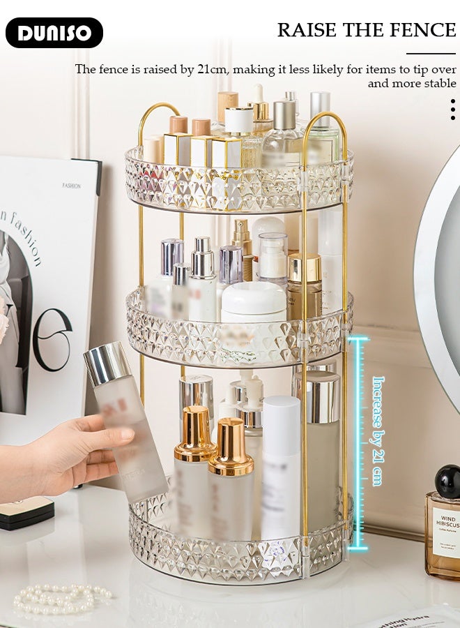 DUNISO 3 Tier Makeup Organizer For Vanity,360 Rotating Skincare Perfume Storage Organizers,Apply To Vanity,Skincare Make Up Organizers Large,Clear Bathroom Counter Organizer,Vanity Organizer for Cosmetic Lipsticks Toiletries Perfume Lotion - Image 5