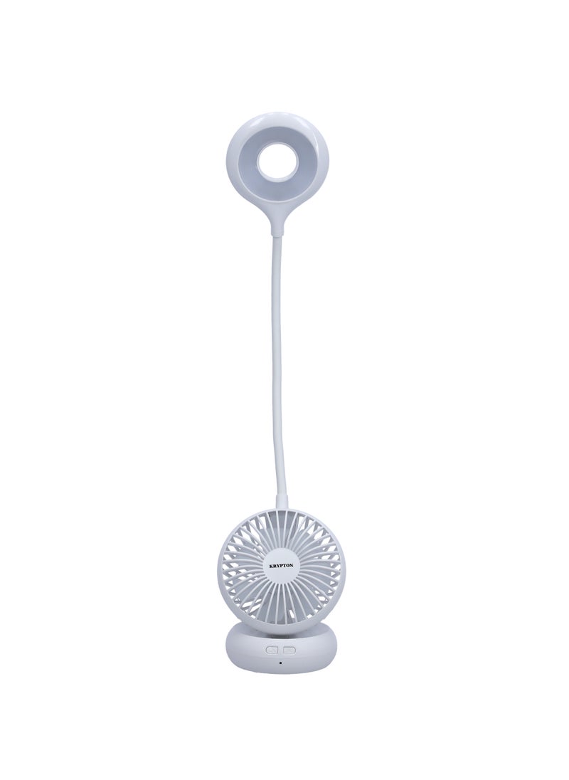 KRYPTON - Krypton Rechargeable Desk Lamp with Mini Fan - 3.5" | 14 Pcs Led with 3 Dimmable Brightness Option with 3 Speed Fan | 1800 Mah Battery | Ideal for Table, Desk, Home, Office & More , KNDL5406 - Image 1