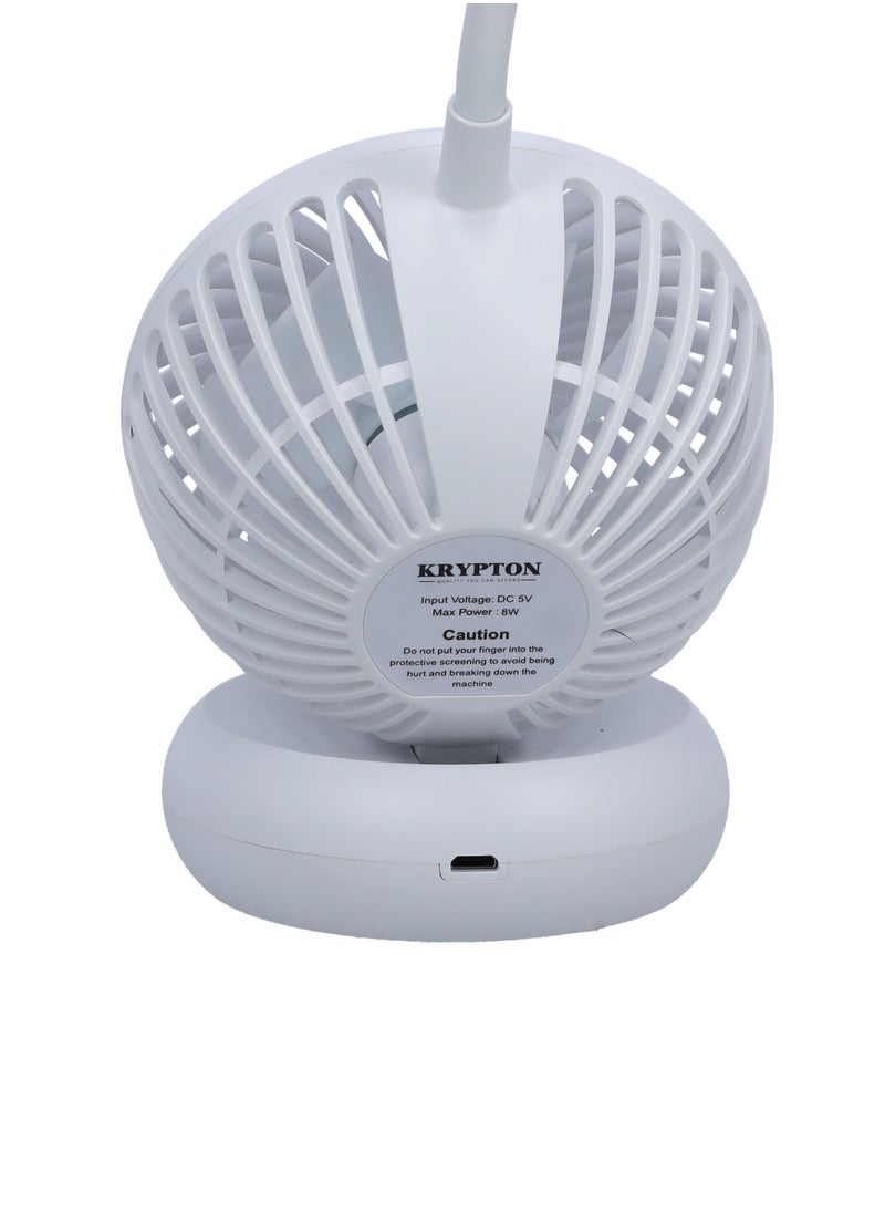 KRYPTON - Krypton Rechargeable Desk Lamp with Mini Fan - 3.5" | 14 Pcs Led with 3 Dimmable Brightness Option with 3 Speed Fan | 1800 Mah Battery | Ideal for Table, Desk, Home, Office & More , KNDL5406 - Image 1