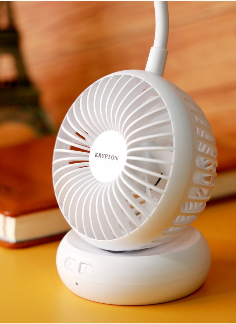 KRYPTON - Krypton Rechargeable Desk Lamp with Mini Fan - 3.5" | 14 Pcs Led with 3 Dimmable Brightness Option with 3 Speed Fan | 1800 Mah Battery | Ideal for Table, Desk, Home, Office & More , KNDL5406 - Image 1