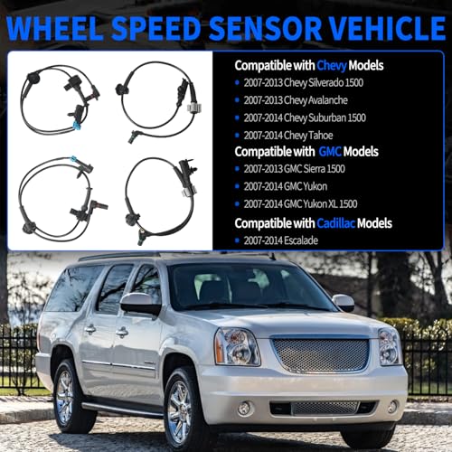 FRONEZER 4PCS ABS Wheel Speed Sensor Front & Rear Left Right Fit for 2007-2014 Chevy Silverado 1500 Avalanche Suburban 1500 Tahoe, GMC Yukon XL 1500, Escalade Replace# 15229012, 15121067, ALS1464, ALS1465, - Image 2