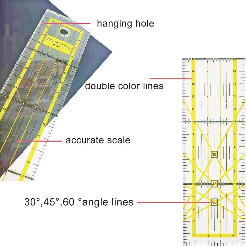 BSGOGO Quilting Rulers, 7 Piece Acrylic Ruler, Fabric Cutting Ruler (12.5"X12.5", 9.5"X9.5", 6"X6", 4.5"X4.5",12"x6.5",9"x3",12"x2"), Sewing & Quilting Templates - Image 5