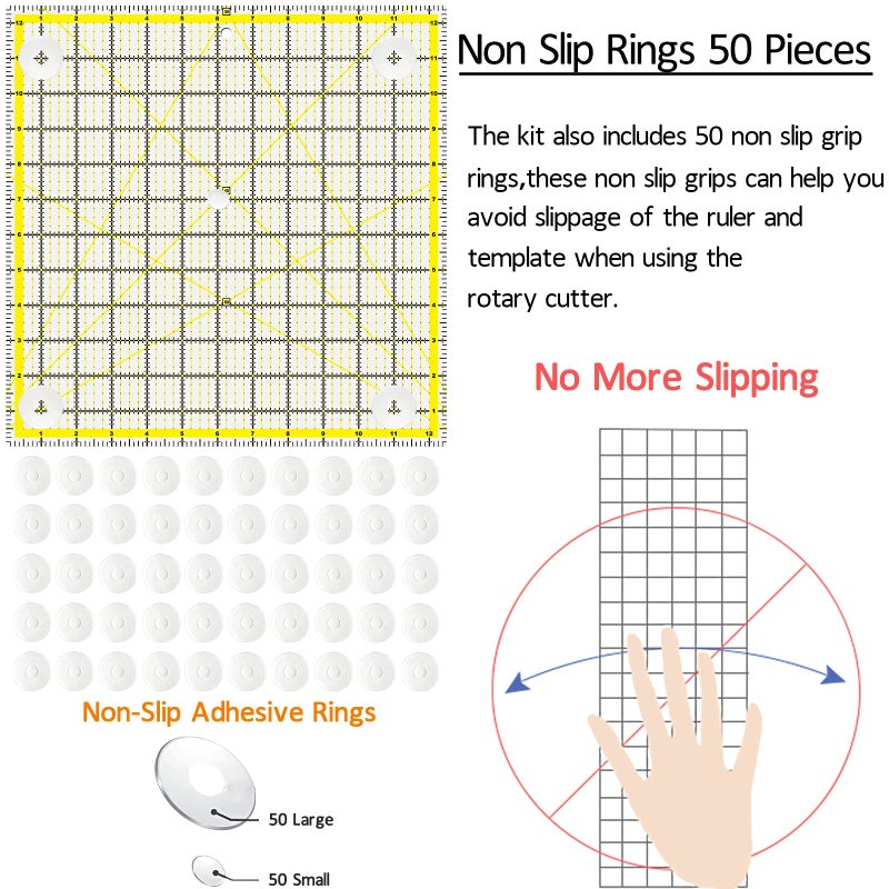 BSGOGO Quilting Rulers, 7 Piece Acrylic Ruler, Fabric Cutting Ruler (12.5"X12.5", 9.5"X9.5", 6"X6", 4.5"X4.5",12"x6.5",9"x3",12"x2"), Sewing & Quilting Templates - Image 3