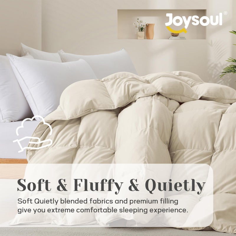 Joysoul Queen Size Down Comforter - All Season Ultra Soft Goose Down & Feather Fiber Fill, Luxury Hotel Cream Duvet Insert with Corner Tabs (88" X 88") - Image 2