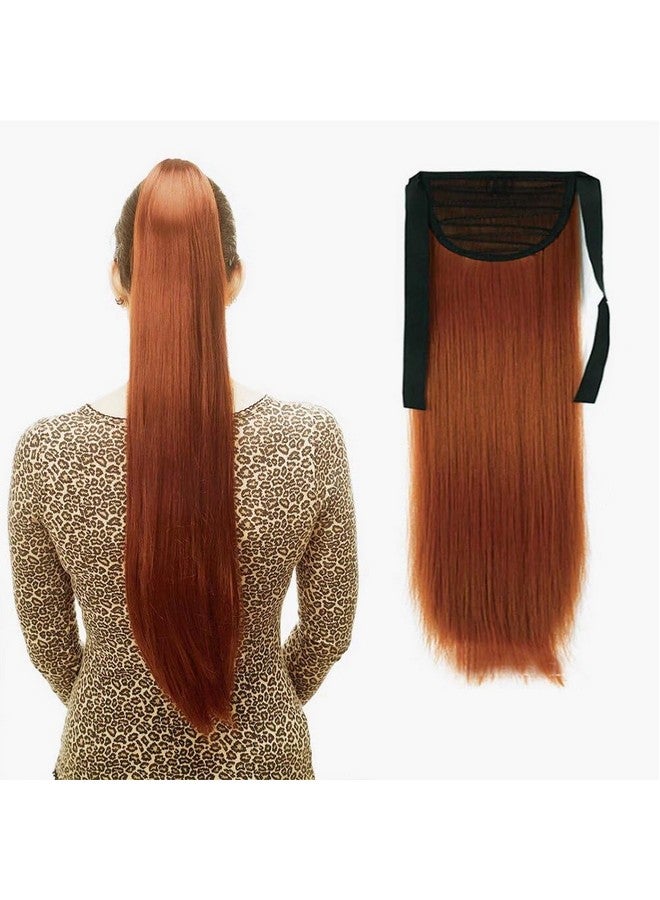 iLUU 24" Long Straight Wrap Around Ponytail Hair Extension 90g Synthetic Wig Hairpiece #119 Copper Red Color Tie Up Clip in Ponytails Fire Red Hair Pieces for Cosplay (Orange Red) - Image 1