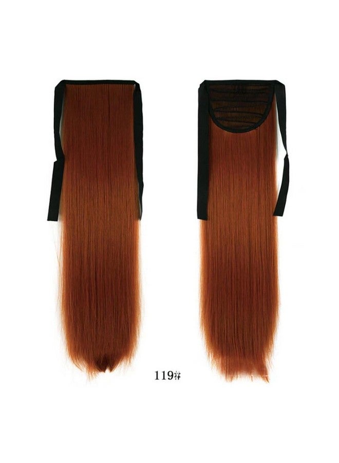 iLUU 24" Long Straight Wrap Around Ponytail Hair Extension 90g Synthetic Wig Hairpiece #119 Copper Red Color Tie Up Clip in Ponytails Fire Red Hair Pieces for Cosplay (Orange Red) - Image 5