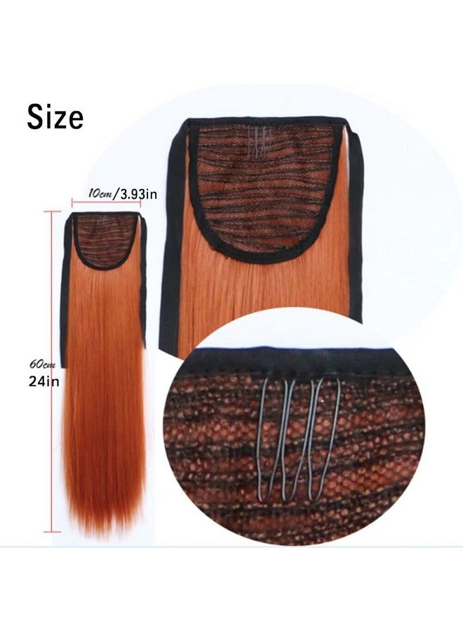 iLUU 24" Long Straight Wrap Around Ponytail Hair Extension 90g Synthetic Wig Hairpiece #119 Copper Red Color Tie Up Clip in Ponytails Fire Red Hair Pieces for Cosplay (Orange Red) - Image 2