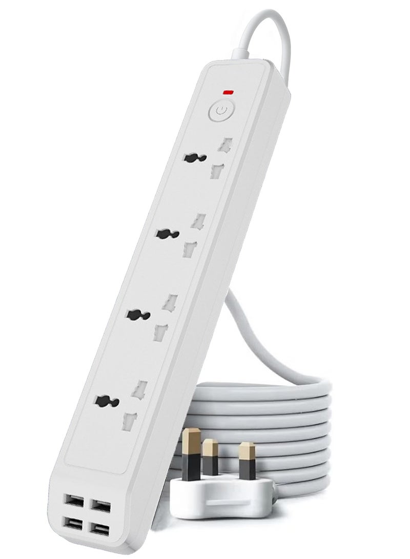 هيروكس شريط طاقة كابل تمديد الطاقة 4 منافذ USB شريط طاقة 4 منافذ قابس المملكة المتحدة إلى قابس عالمي قابل للتركيب على الحائط 1 واقي من زيادة التيار قابل للتبديل بشكل مستقل سلك منفذ طاقة مع كابل تمديد 2 متر - Image 1