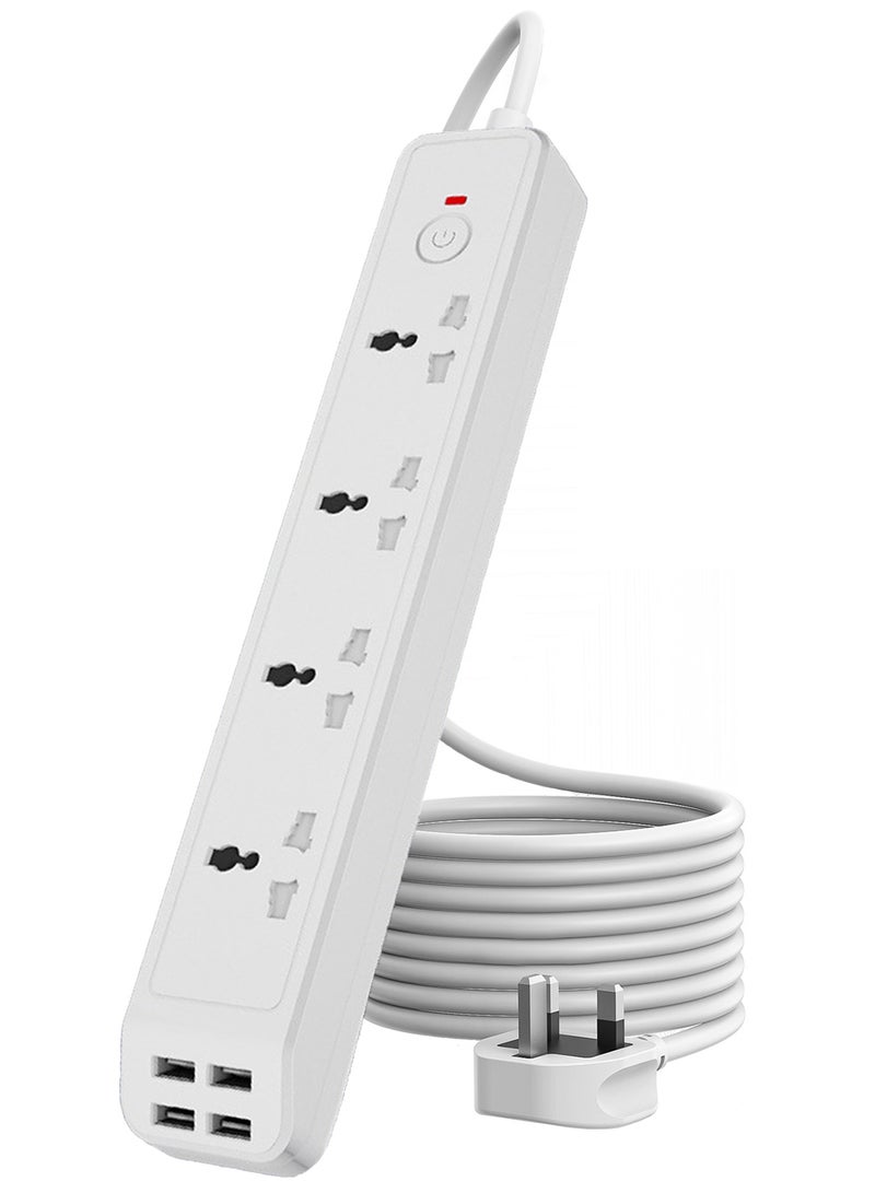 هيروكس شريط طاقة كابل تمديد الطاقة 4 منافذ USB شريط طاقة 4 منافذ قابس المملكة المتحدة إلى قابس عالمي قابل للتركيب على الحائط 1 واقي من زيادة التيار قابل للتبديل بشكل مستقل سلك منفذ طاقة مع كابل تمديد 2 متر - Image 1