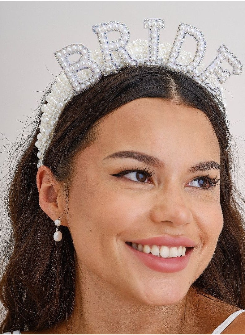 Ginger Ray Ginger Ray Bride Pearl Headband - Elegant Bridal Headband with Pearls Ideal for Hen Party and Wedding Decor  - Image 1