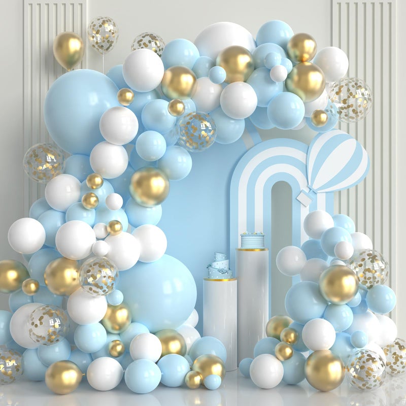 YMSZ Blue and White Gold Balloons100 pcs Blue White Gold Balloon Garland Arch Kit Metallic Chrome Gold Ballons with Macaroon Blue White Latex Balloons for Wedding Bridal Shower Baby Shower Decoration - Image 3