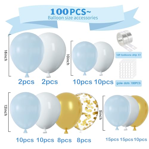 YMSZ Blue and White Gold Balloons100 pcs Blue White Gold Balloon Garland Arch Kit Metallic Chrome Gold Ballons with Macaroon Blue White Latex Balloons for Wedding Bridal Shower Baby Shower Decoration - Image 5