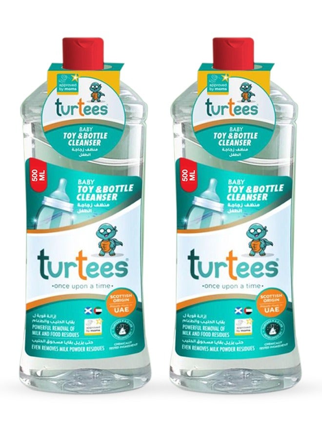 Turtees Baby Toy & Bottle Cleanser Pack of 2 (500ml x 2) – Gentle & Safe Liquid for Baby Bottles, Nipples, Toys & Feeding Accessories – Removes Milk Residue, Alcohol & Colour Free - Image 1