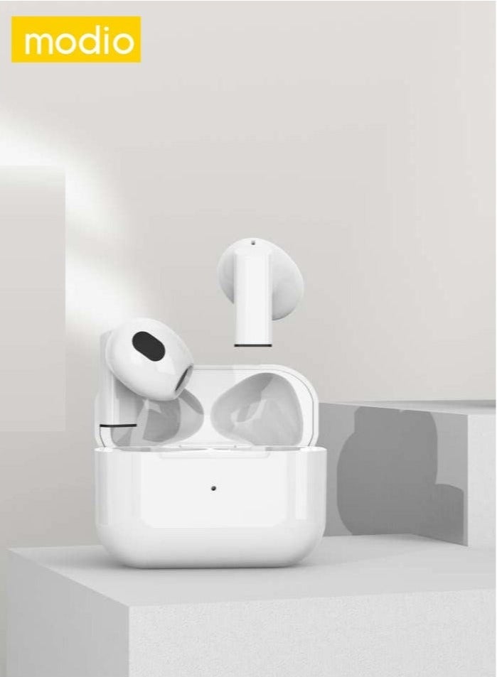 modio K6 Mini True Wireless Earphones with ENC Noise Reduction, Super Bass Sound Quality, and HD Clear Microphone - White - Image 4
