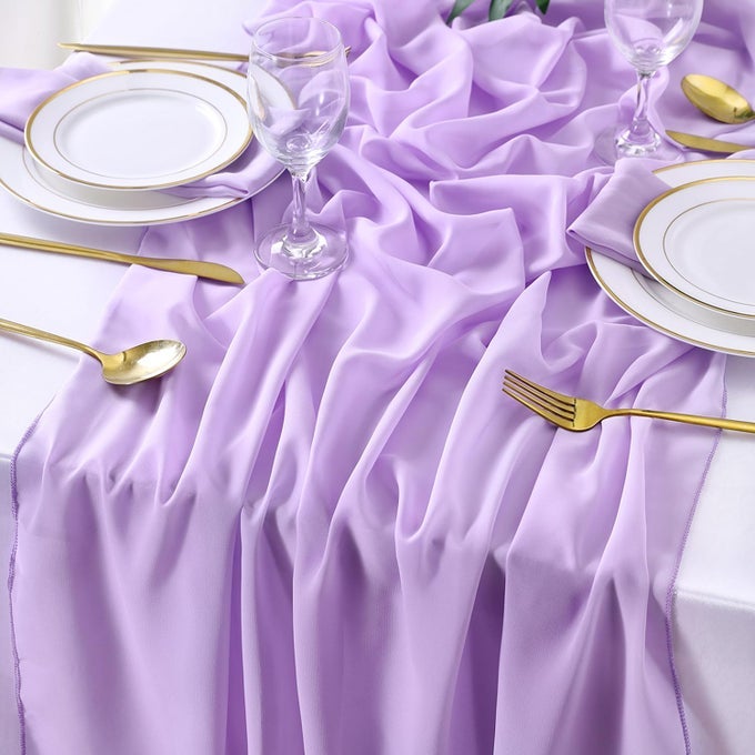 LIGHT PURPLE CHIFFON TABLE RUNNER 10FT LONG 27X120 INCHES ROMANTIC WEDDING RUNNER LINENS SHEER BRIDAL PARTY TABLE DECORATIONS
