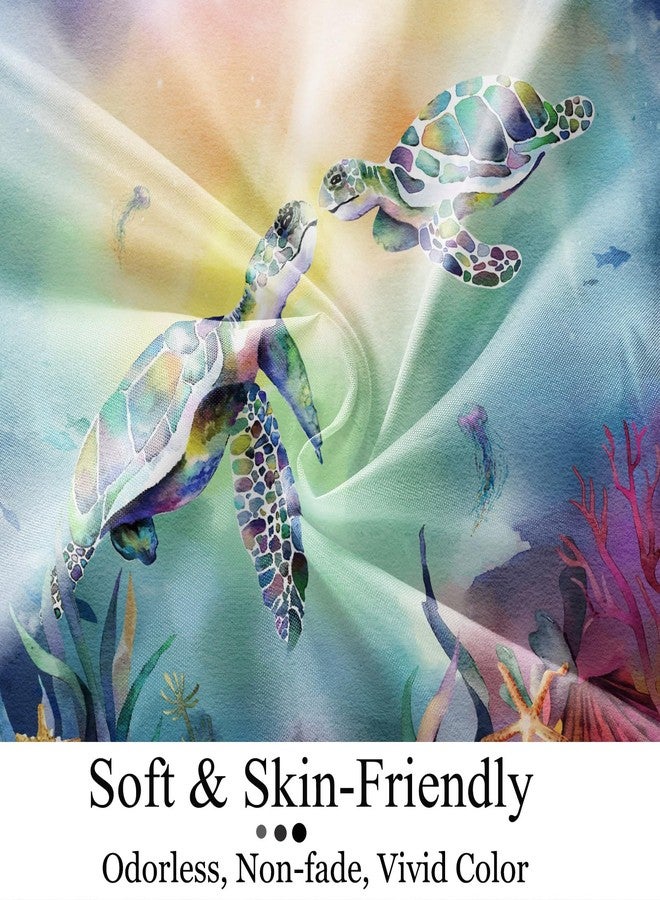 GCIREC Sea Turtle Shower Curtain, Teal Blue Sea Turtle Underwater Colorful Oil Painting Bathroom Curtain Waterproof Fabric 12 PCS Hooks, 72" Wx72 L - Image 5
