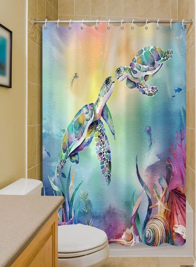 GCIREC Sea Turtle Shower Curtain, Teal Blue Sea Turtle Underwater Colorful Oil Painting Bathroom Curtain Waterproof Fabric 12 PCS Hooks, 72" Wx72 L - Image 3