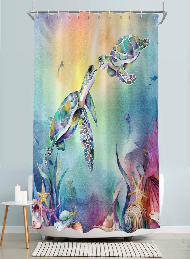 GCIREC Sea Turtle Shower Curtain, Teal Blue Sea Turtle Underwater Colorful Oil Painting Bathroom Curtain Waterproof Fabric 12 PCS Hooks, 72" Wx72 L - Image 2