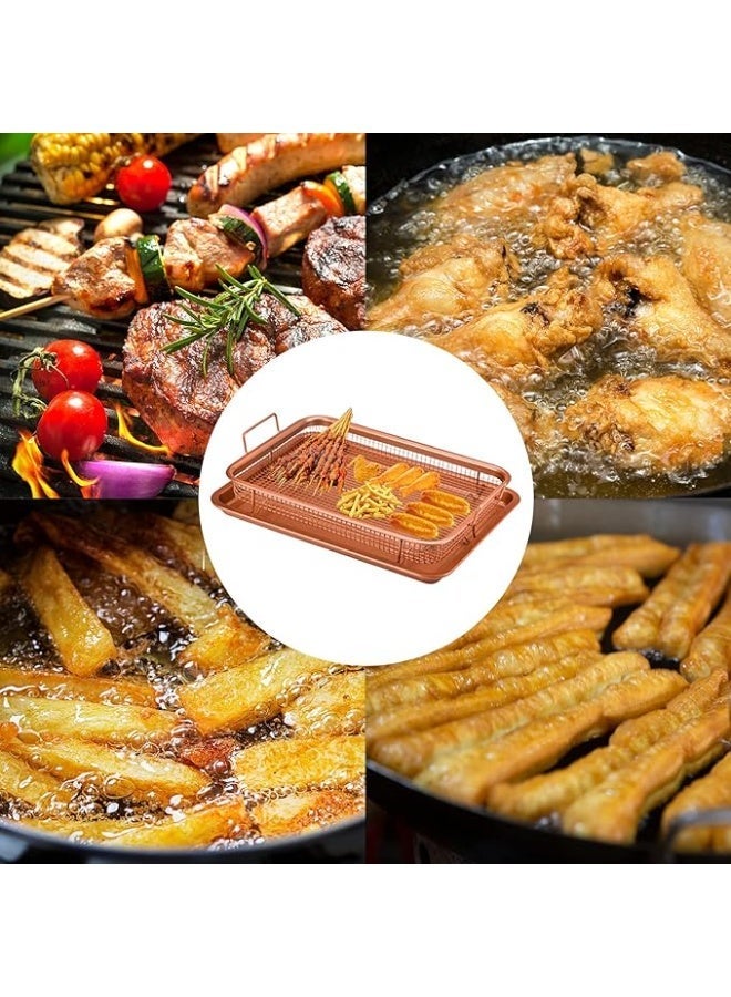 Two-piece copper oven baking tray and crisper set, carbon steel non-stick air fryer/roasting rack with handles and raised legs - Image 4