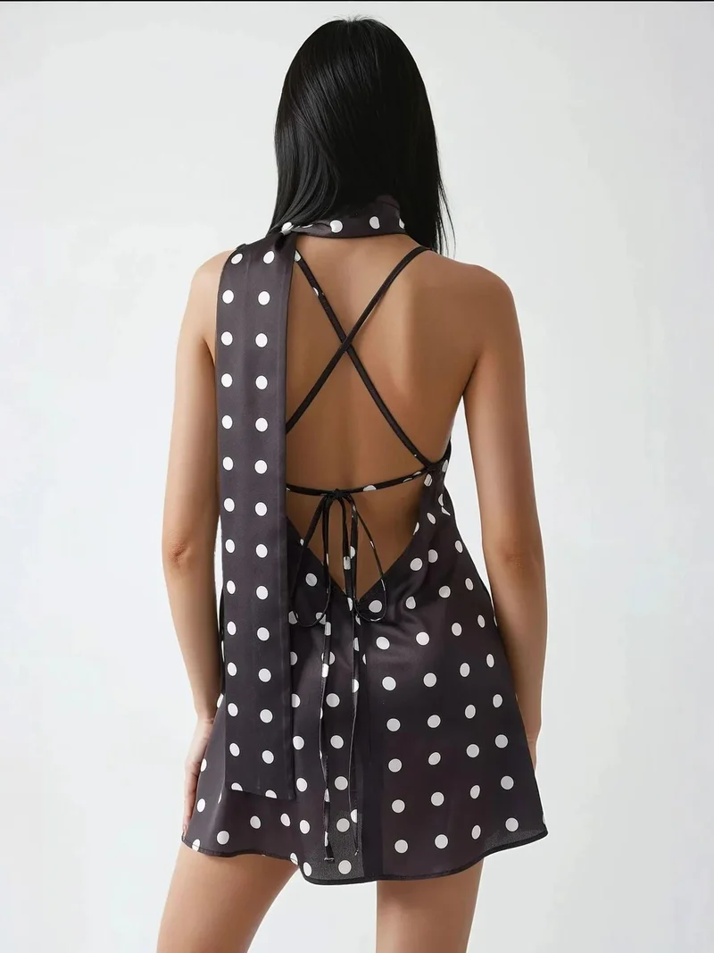 Hiccup Black Emily Polka V-Neck Mini Dress for Women | Best Price UAE