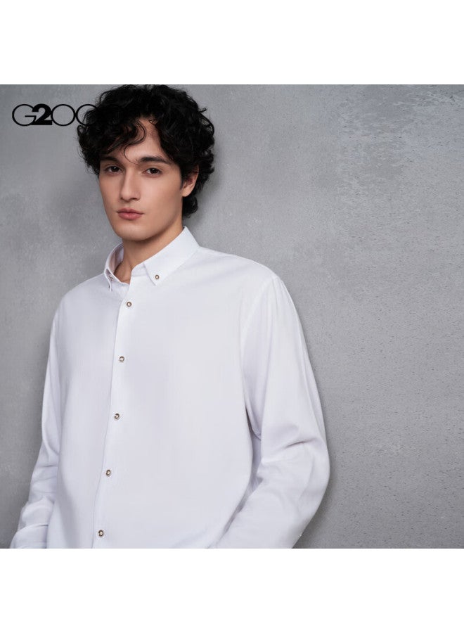 G2000 Oxford Fabric Casual Long Sleeve Cotton Blend Shirt For Men Autumn Winter White S - Image 3