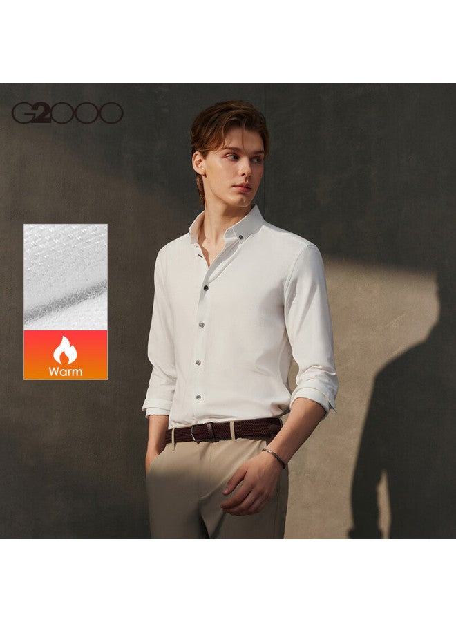 G2000 Oxford Fabric Casual Long Sleeve Cotton Blend Shirt For Men Autumn Winter White S - Image 1
