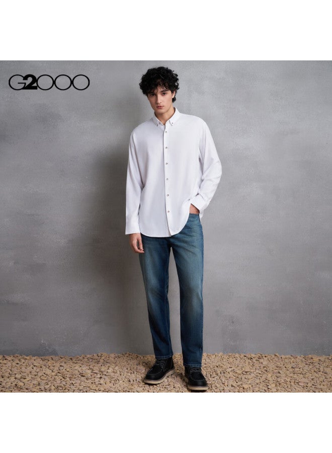 G2000 Oxford Fabric Casual Long Sleeve Cotton Blend Shirt For Men Autumn Winter White S - Image 5