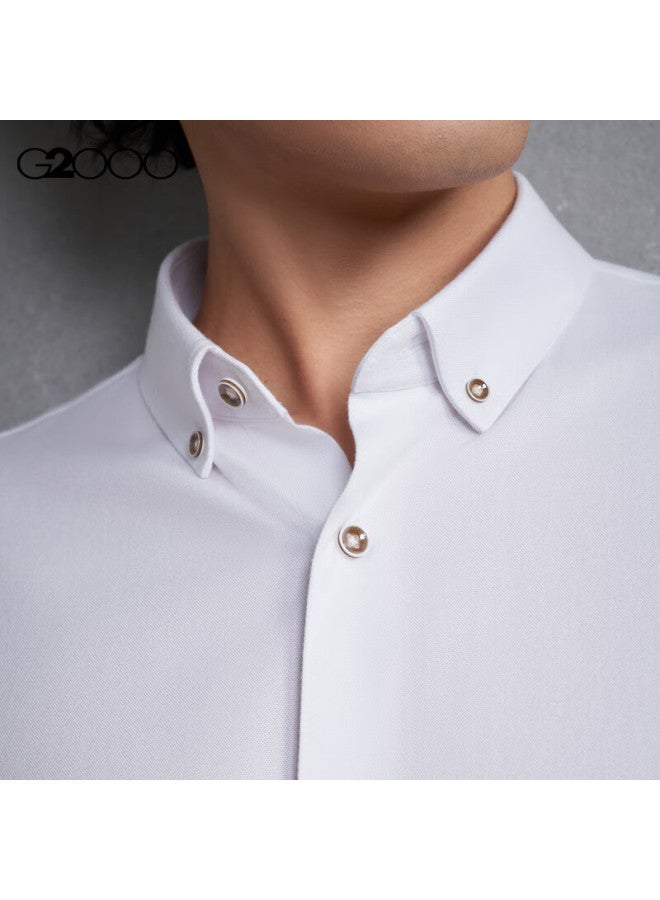 G2000 Oxford Fabric Casual Long Sleeve Cotton Blend Shirt For Men Autumn Winter White S - Image 4
