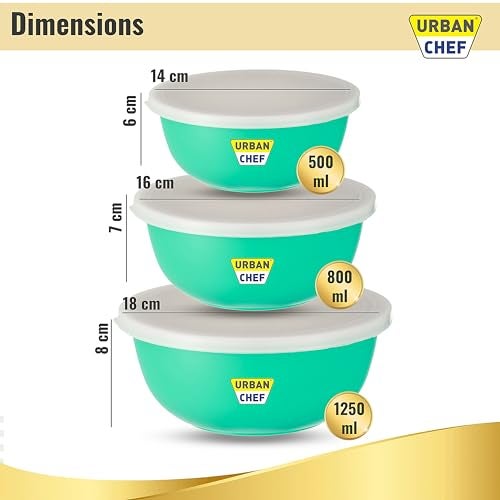 URBAN CHEF Stainless Steel Microwave Safe Bowl Set|1 Year Warranty|Kitchen Accessories Items for Home, Microwave Safe Utensils, Serving/Microwave Fit Bowl, Set of 3-500ml, 800ml, 1250ml (Parrot Green) - Image 3