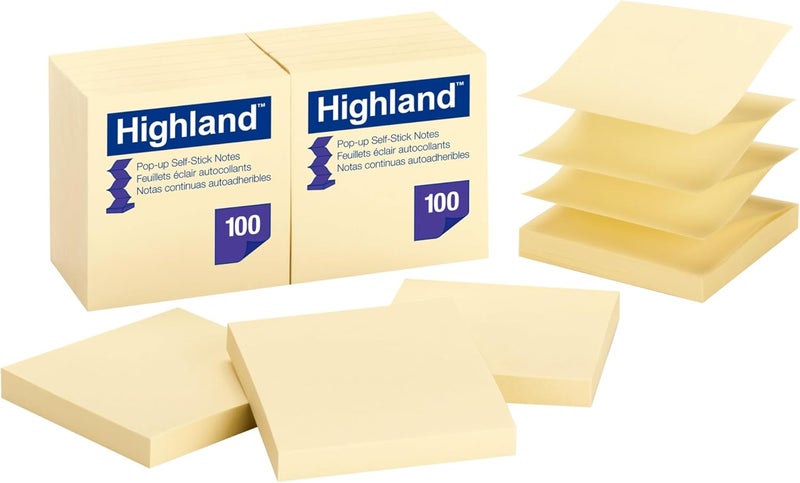 Highland Pop-up Sticky Notes, 3 x 3 Inches, Yellow, 12 Pack - Image 2
