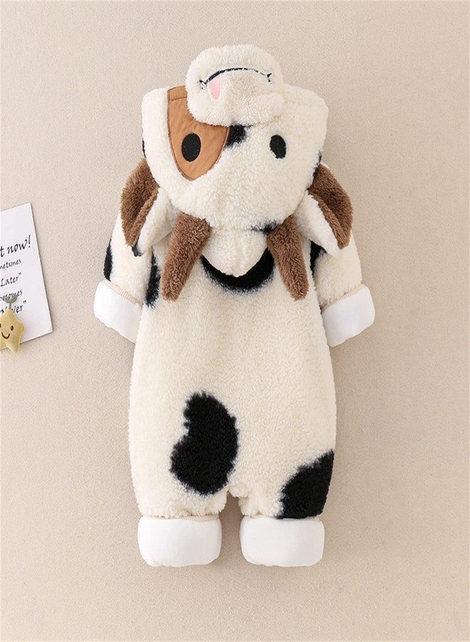 Gureui Newborn Baby Boy Girl Winter Plush Clothes Long Sleeve Zipper Hooded Romper Onesie Toddler Infant Cow Outfit (A Beige Cow, 0-3 Months) - Image 5