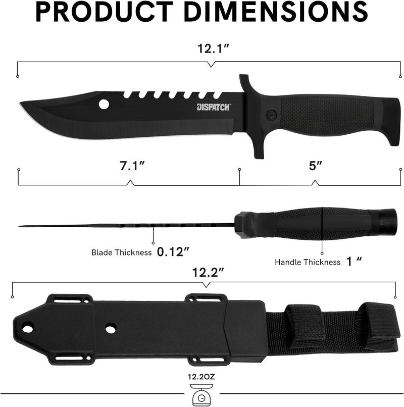 Dispatch Fixed Blade Hunting Knife with Sheath, 12-inch Survival Knives for Men Tactical Bowie Knife with Non-Slip Handle for Bushcraft, Outdoor Camping - Image 2