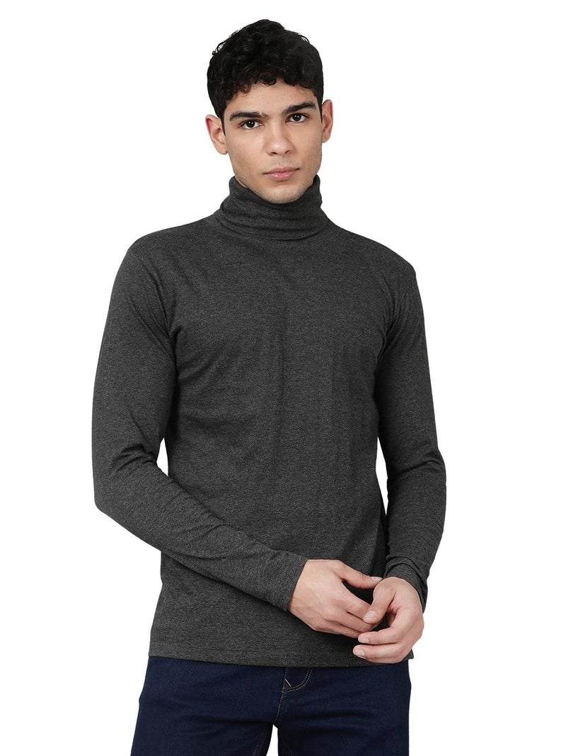 KRYPTIC Men’s Winter Wear Solid Turtleneck T-Shirt - Comfortable Cotton Full Sleeve Casual Top - Image 1