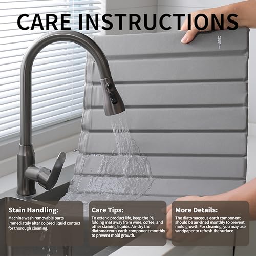 IMGROSE Stone Drying Mat for Kitchen Counter-Super Absorbent PU Dish Drying Mat, Quick Dry Stone Mat Kitchen for Dishes, Bottles & Cups, Large Foldable Stone Dish Drying Mat, Non-Slip Kitchen Mat - Image 4