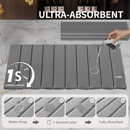 IMGROSE Stone Drying Mat for Kitchen Counter-Super Absorbent PU Dish Drying Mat, Quick Dry Stone Mat Kitchen for Dishes, Bottles & Cups, Large Foldable Stone Dish Drying Mat, Non-Slip Kitchen Mat - Image 2