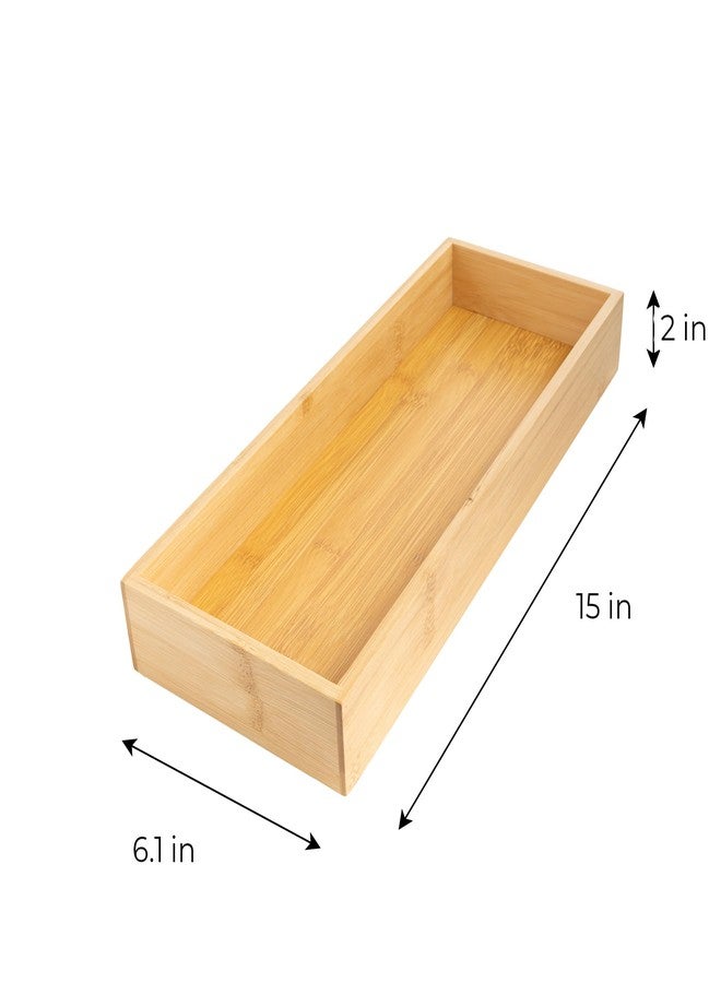 Smart Design Rectangular Bamboo Drawer Tray 15" x 6.1" x 2" (L x W x H) - Image 4