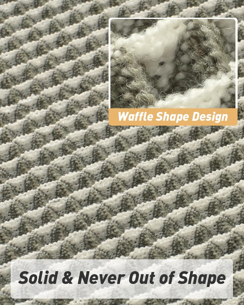 AMOAMI Upgraded Waffle Bath Mat, Super Absorbent Non Slip Bath Mats for Bathroom Floor, Machine Washable Bathroom Rugs with Tassels, Rubber Backed Bathroom Mats, Ultra Soft, 17" x 24", Green & Cream - Image 4