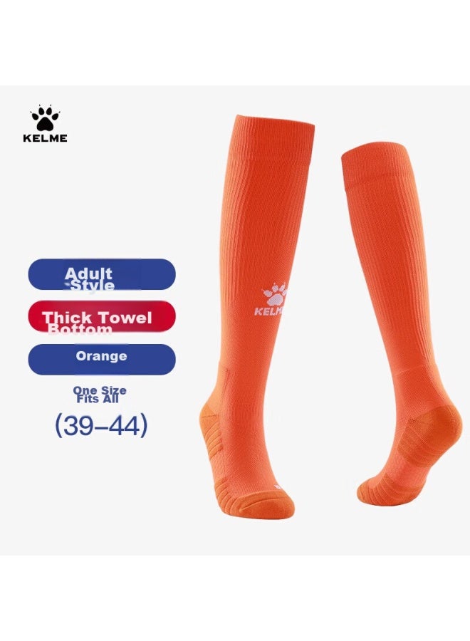 Kelme Adult Long Soccer Socks, Thickened Terry Bottom, Non-slip, For Compeion And Training, High Tube Socks For Men, Orange - Image 1