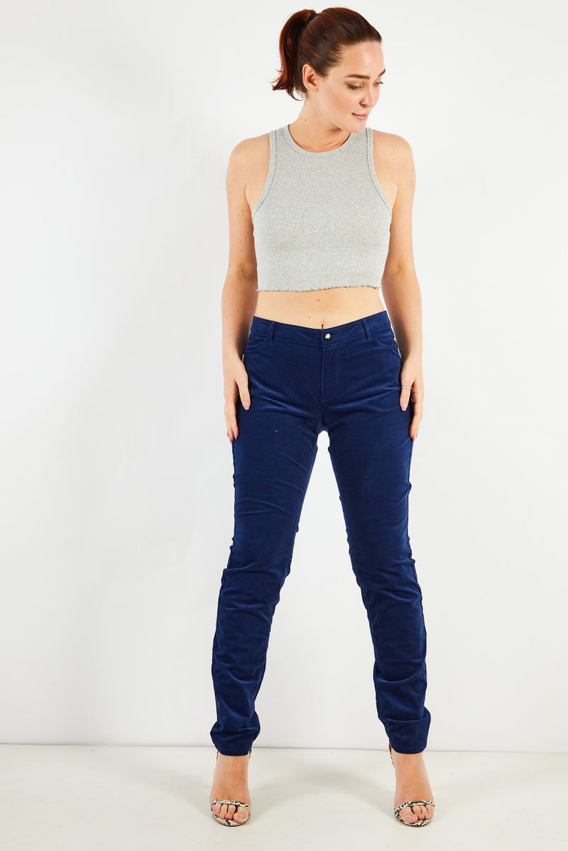 One Step Women Regular Fit Solid Trouser Pants, Navy - Image 3