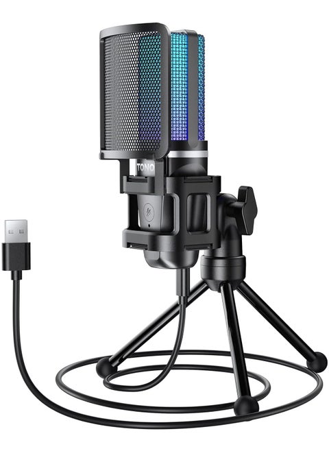 "USB Gaming Microphone with RGB Lighting - Quick Mute, Precision Control, Ideal for Gaming, Streaming, and Podcasting - TC777 Pro"