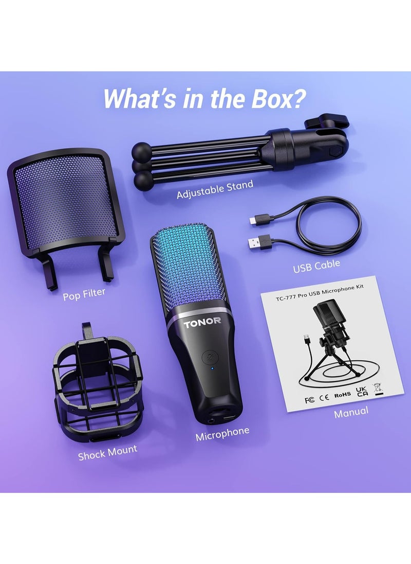 TONOR - "USB Gaming Microphone with RGB Lighting - Quick Mute, Precision Control, Ideal for Gaming, Streaming, and Podcasting - TC777 Pro" - Image 1