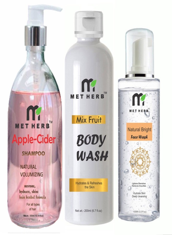 METHERB Apple Cider Shampoo -300ml & Mix Fruit Body Wash -200ml & Natural Bright Face wash-100ml-combo pack - Image 1